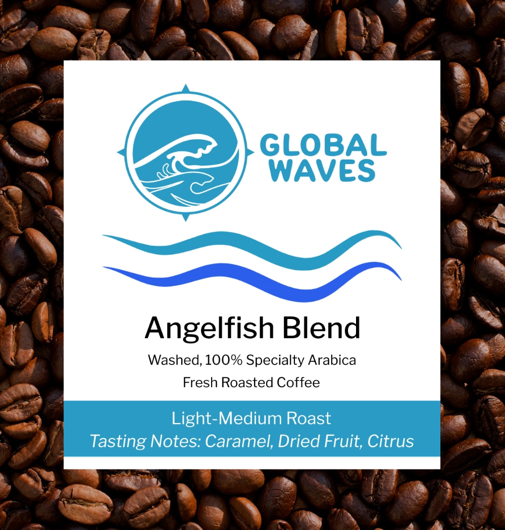 Global Waves Angelfish Blend features a fusion of premium coffees from high altitude regions of Guatemala and Ethiopia. This unique mix gives it a delicate, yet flavorful complexity with highlights of caramel, citrus, and dried fruit.