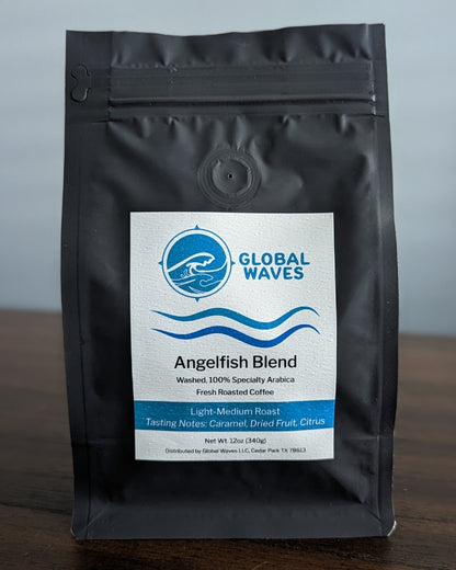 Global Waves Angelfish Blend features a fusion of premium coffees from high altitude regions of Guatemala and Ethiopia. This unique mix gives it a delicate, yet flavorful complexity with highlights of caramel, citrus, and dried fruit.