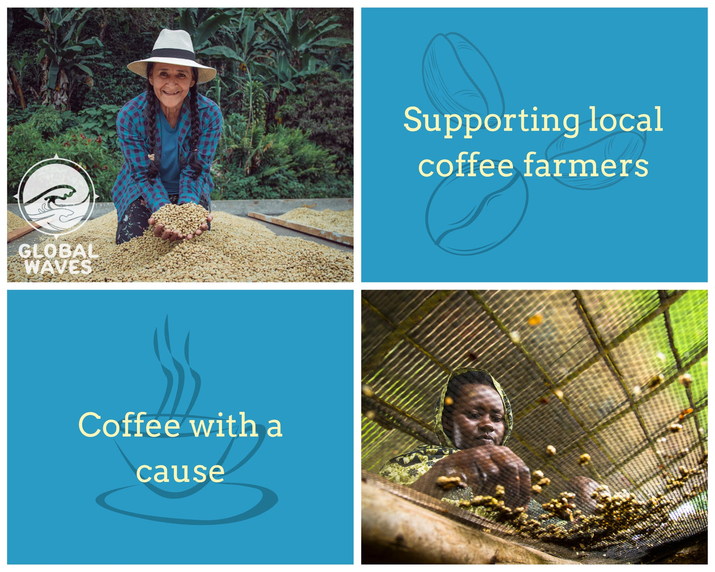 The Global Waves Angelfish Blend supports local farms in Guatemala and Ethiopia. We're proud to support these impressive farmers, as well as their families and communities.