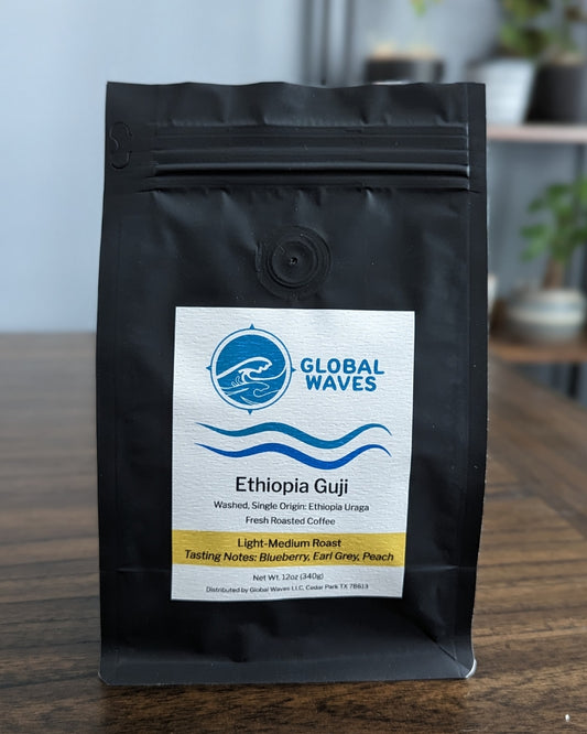 Global Waves is excited to offer this delicious coffee from the high altitude forests of the Guji Zone of Ethiopia. This variety features a balanced and pleasingly complex profile of blueberry, citrus, and Earl Grey.